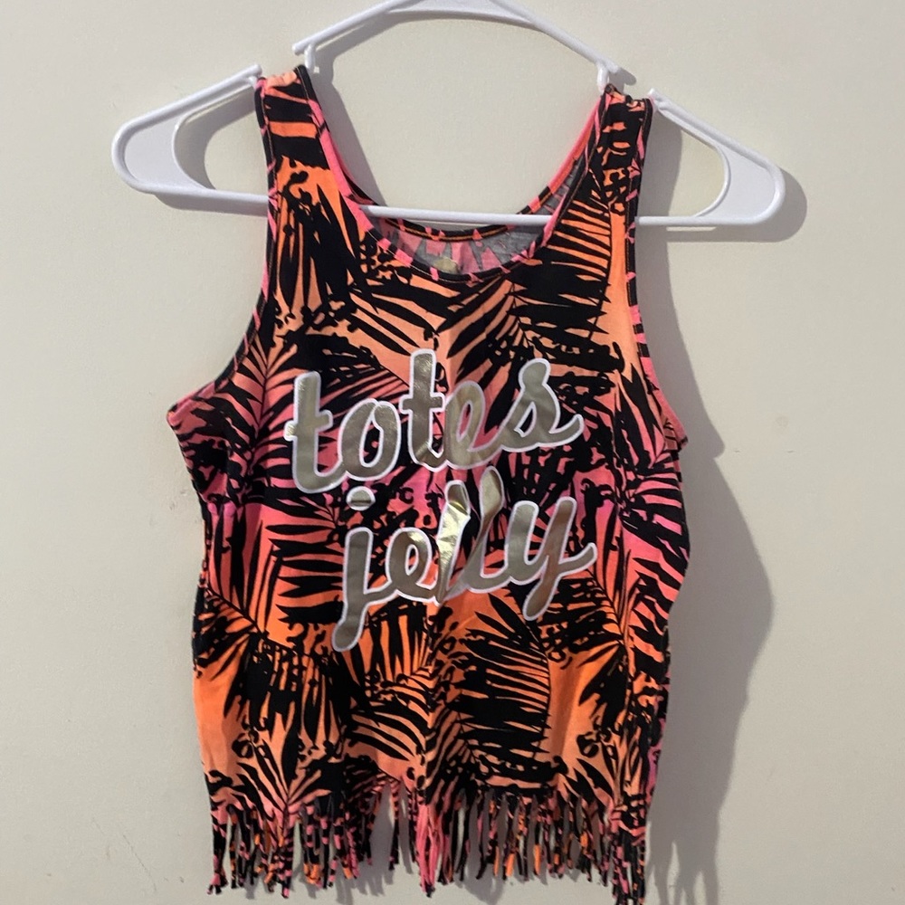 Pink and orange tropical patterned tank top